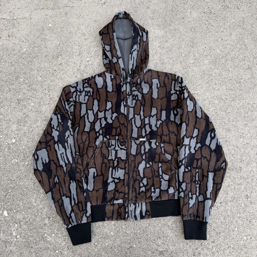 Vintage 80s Carhartt 769 Trebark Camo Velvet Hoodie Sz M Made In USA RARE